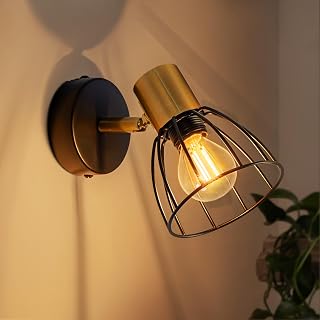 CBJKTX Wandleuchte Innen Wandlampe Vintage - Schwarz 1 Flammig Wandstrahler