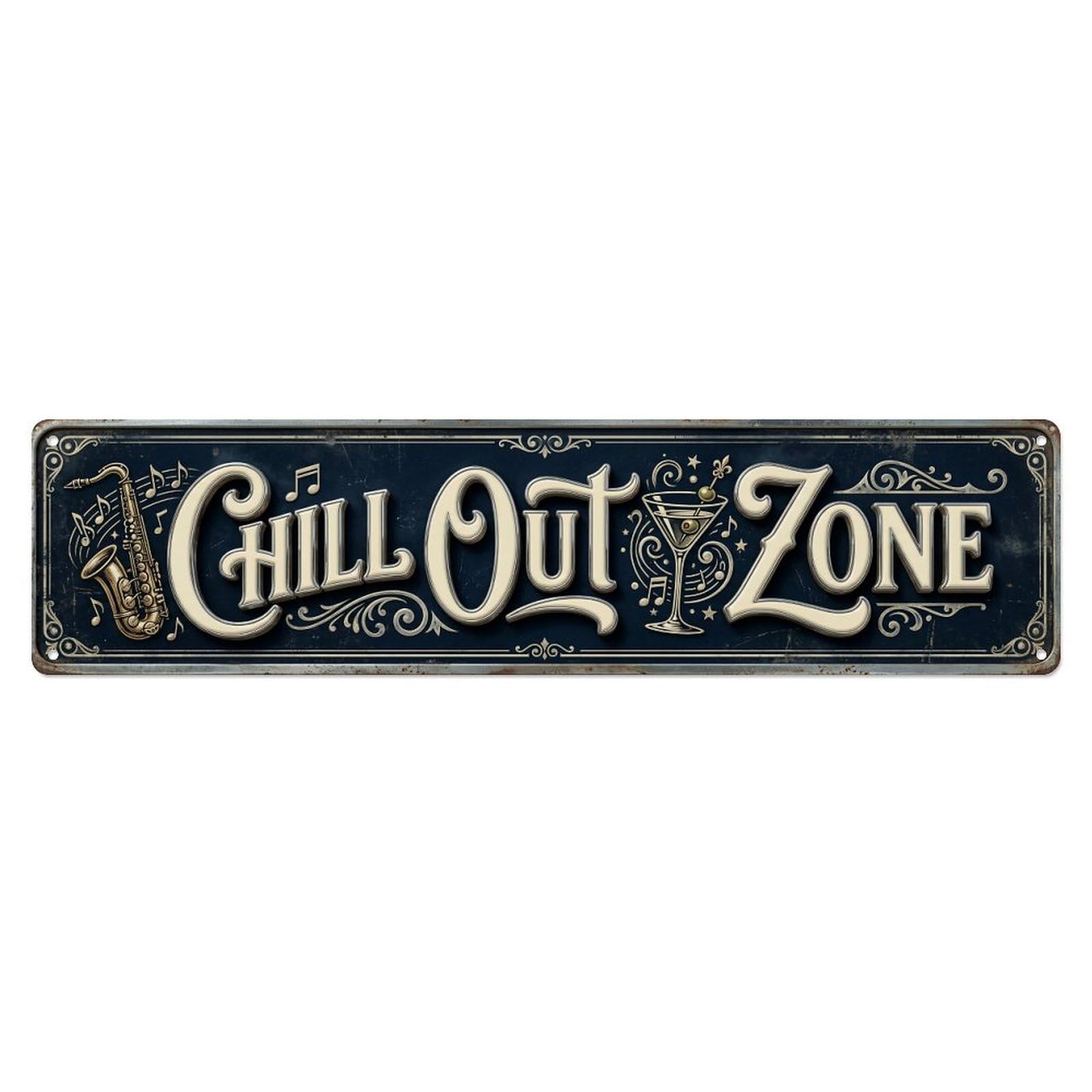 Chill Out Zone Faded Lounge 3 Metal Tin Skinny Sign Plaque Wall Decor for Cafe, Club Bar, Office, Home Garden Metal Poster 4x16Inch