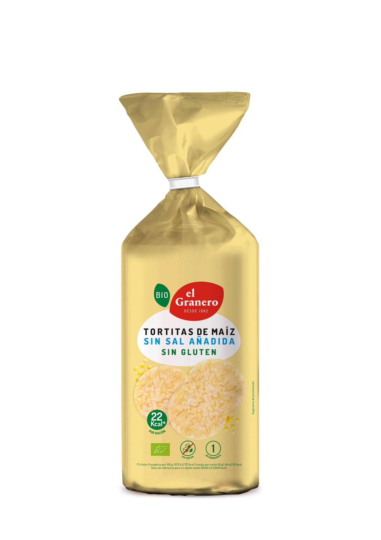 El Granero Integral - Pack de 12 Unidades de 110 g de Tortitas Ecológicas de Maíz Sin sal añadida - 110 g - Sin Azúcar Añadido y Sin Gluten - Aptas para Veganos - Alto Contenido en Hidratos de Carbono