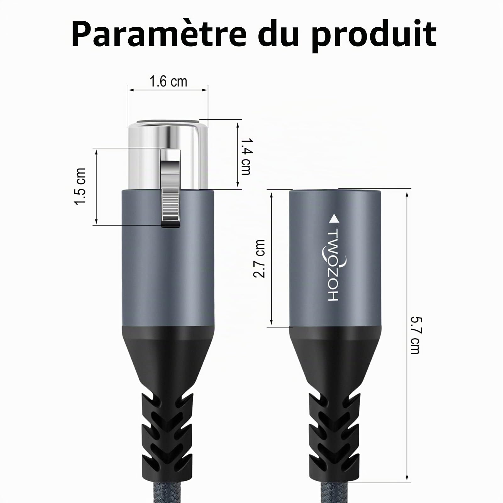 Twozoh Cable Audio XLR Mâle vers Femelle 15M Lot de 2, Tressé équilibré Câble de Microphone XLR 3 broches 2 Pièces (Profesionnel/HiFi)