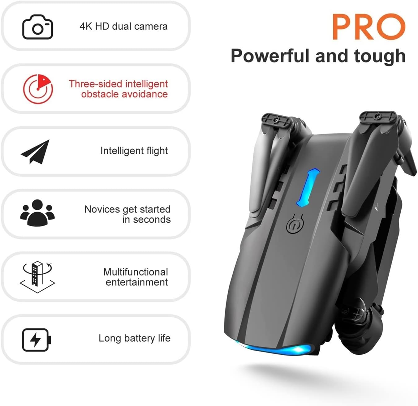 Foldable Drone Quadcopter Drone 4K Dual HD Camera Three Sided Obstacle Avoidance WiFi FPV Professional Foldable Quadcopter (Color : Black Dual4K Bag 1B Size : 1) (Black 4k Bag 3B 1)