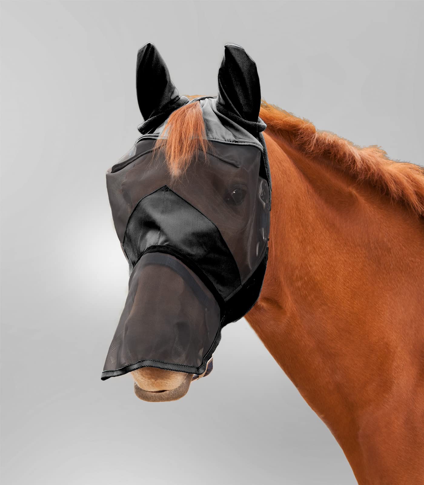 Fliegenmaske mit Ohren, Schwarz, Warmblut Extra groß
