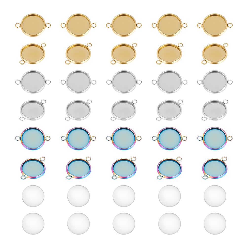 40 Set Connettori Cabochon Per Gioielli - 4 Misure 8/10/12/14mm In Acciaio Inossidabile Dorato Con Vetri - Foto 8
