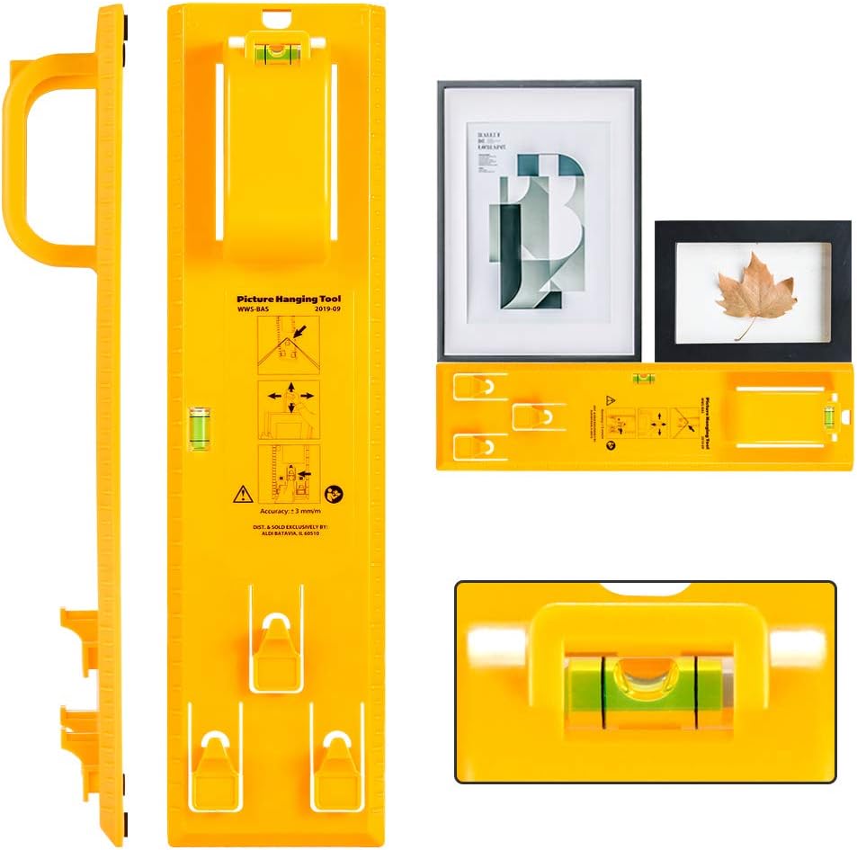 Picture Hanging Tool with Level Easy Frame Picture Hanger Wall Hanging Kit (Yellow)
