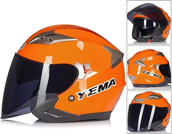 Amazon ジェット ヘルメット レディース バイク ヘルメット 原付 メンズ ダブルシールド くもり止め Helmet Uvカット 通気 吸汗 日焼け止め オールシーズン 内装 洗濯可 男女兼用 おしゃれ ヘルメット L 頭囲 59 62cm オレンジ スモークシールド ジェット 車 バイク