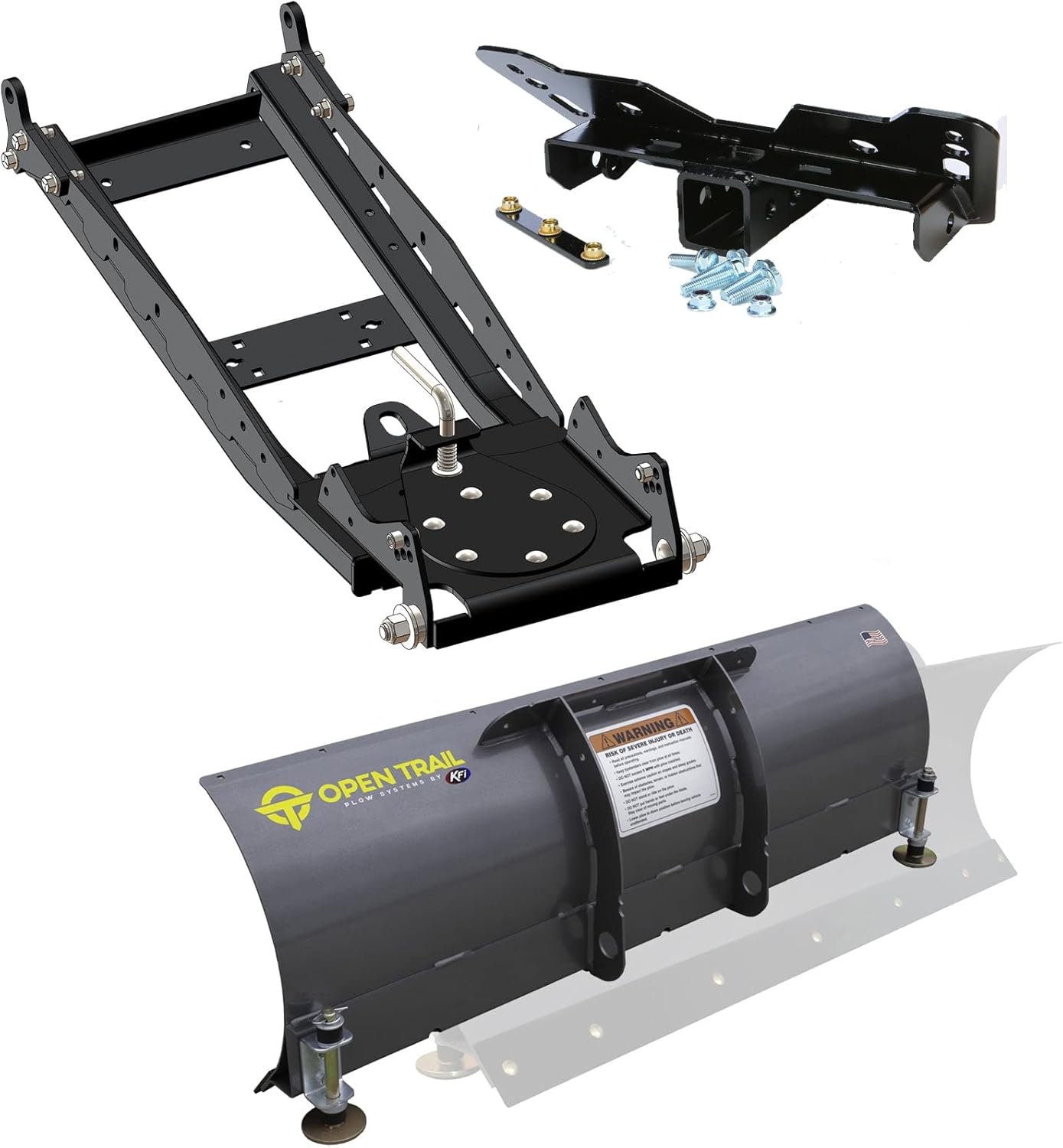 Mojomotosport Open Trail/KFI 60" Steel Snowplow Combo Kit - 60" Steel Plow + Mount Bracket + Push Tube - Compatible/Replacement for Polaris Ranger Crew 570 (Midsize): 2014 to 2021 (Side x Side)
