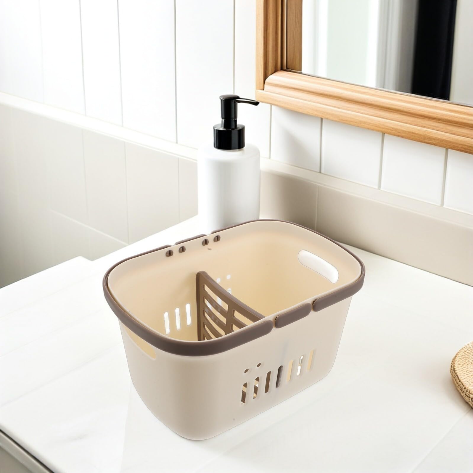Cesta de ducha portátil – Cesta de almacenamiento de plástico de mano para lavabo de baño, artículos esenciales de baño, diseño compacto y ligero