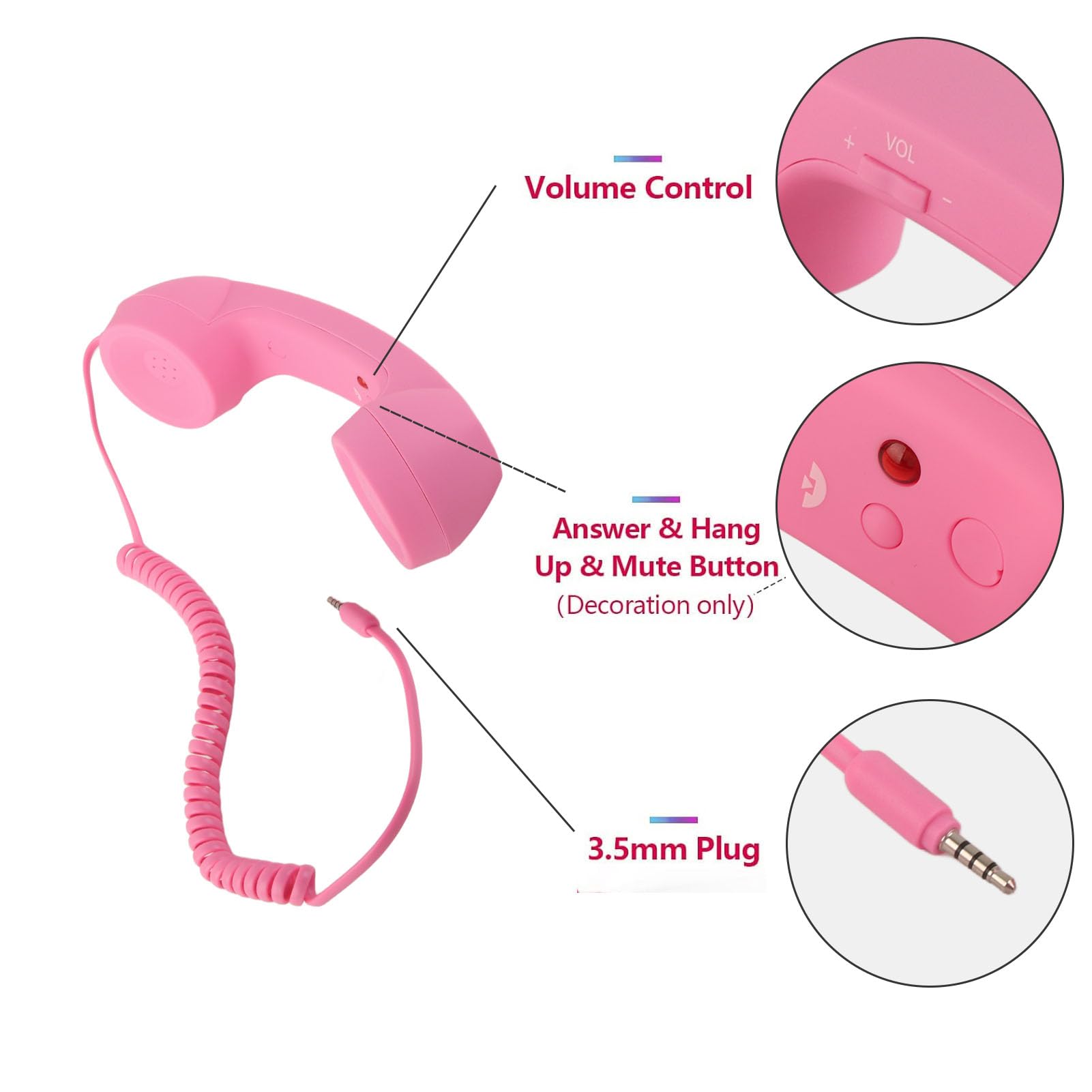 Słuchawka Telefoniczna w Stylu Retro ze słuchawką Telefonu Komórkowego 3,5 Mm, słuchawką USB do Telefonów Komórkowych, Głośnikiem i Mikrofonem o Dużej Głośności
