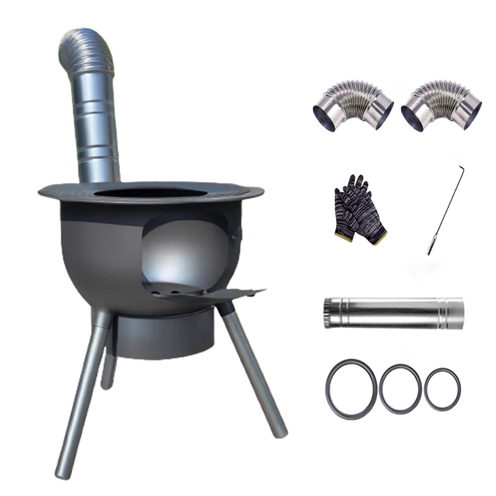 Stufa Da Campeggio Portatile Con Kit Camino, Cassetto Cenere, Gambe Rimovibili, Multi-Combustibile Per Campeggio, Cucina Casa, Uso Cortile(52 * 52 * 53cm)