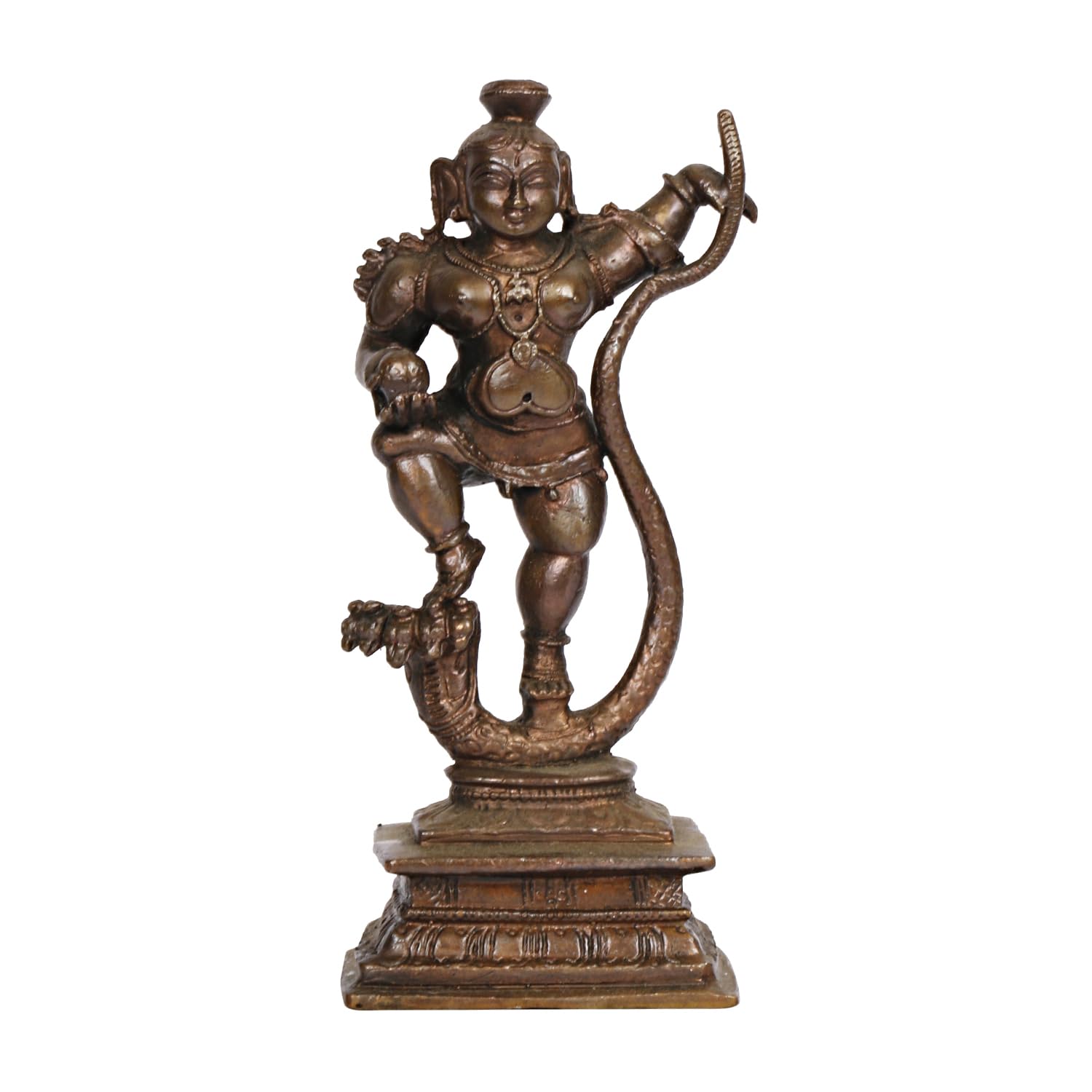 Copper Idols Krishna on Kaliya Naag Tamba Krishan Murti Puja Decor Gift, Small 4.75 Inch., Bronze, Design-16