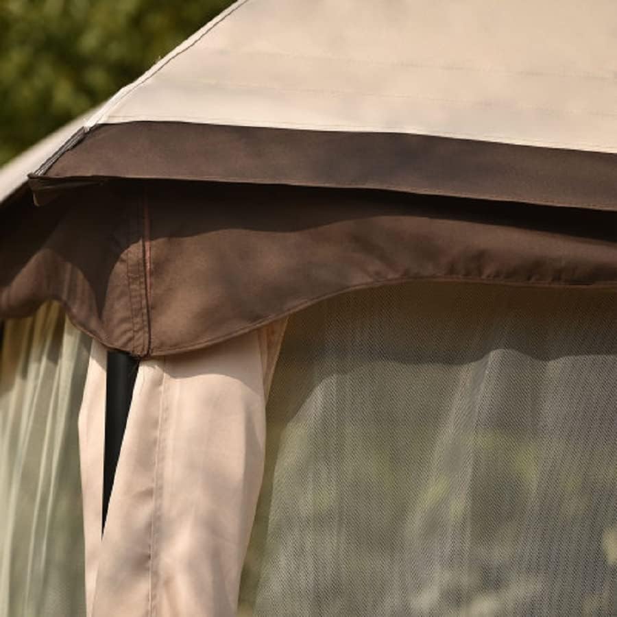 9.8 Ft. W x 11.8 Ft. D Patio Outdoor Gazebo Double Roof Soft Canopy in Khaki Polyester