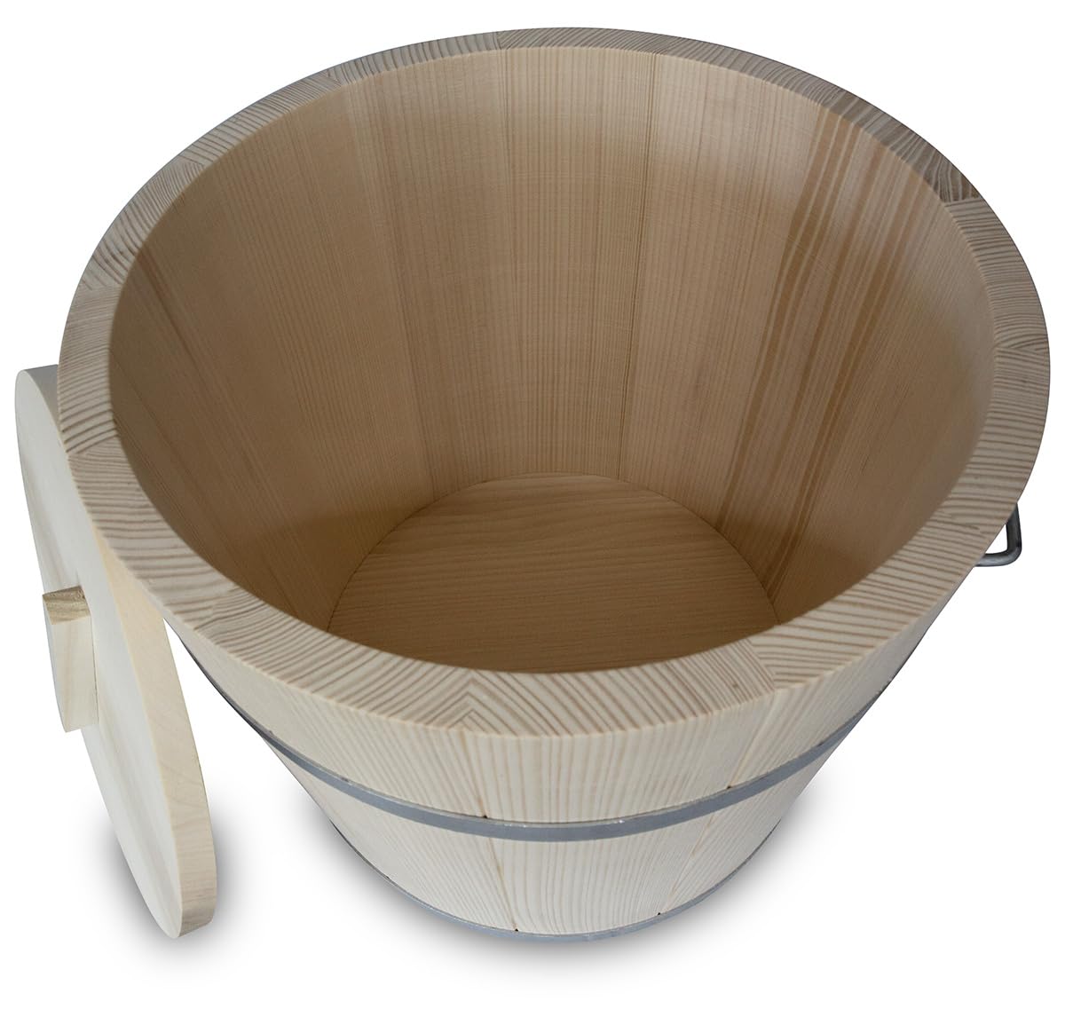 Gäreimer mit Deckel – naturbelassenes Gärfass mit Metallumreifung und Haltegriffen – Sauerkrautfass aus Holz für Fermentation von Gemüse, Kimchi, Gurken – Holz Gärtopf aus Weißtanne (15 Liter)