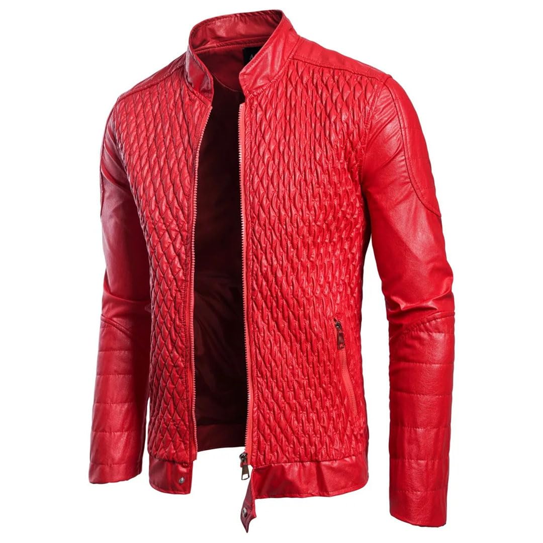 Chaqueta de cuero para hombre, cuello alto, ligera, de piel sintética