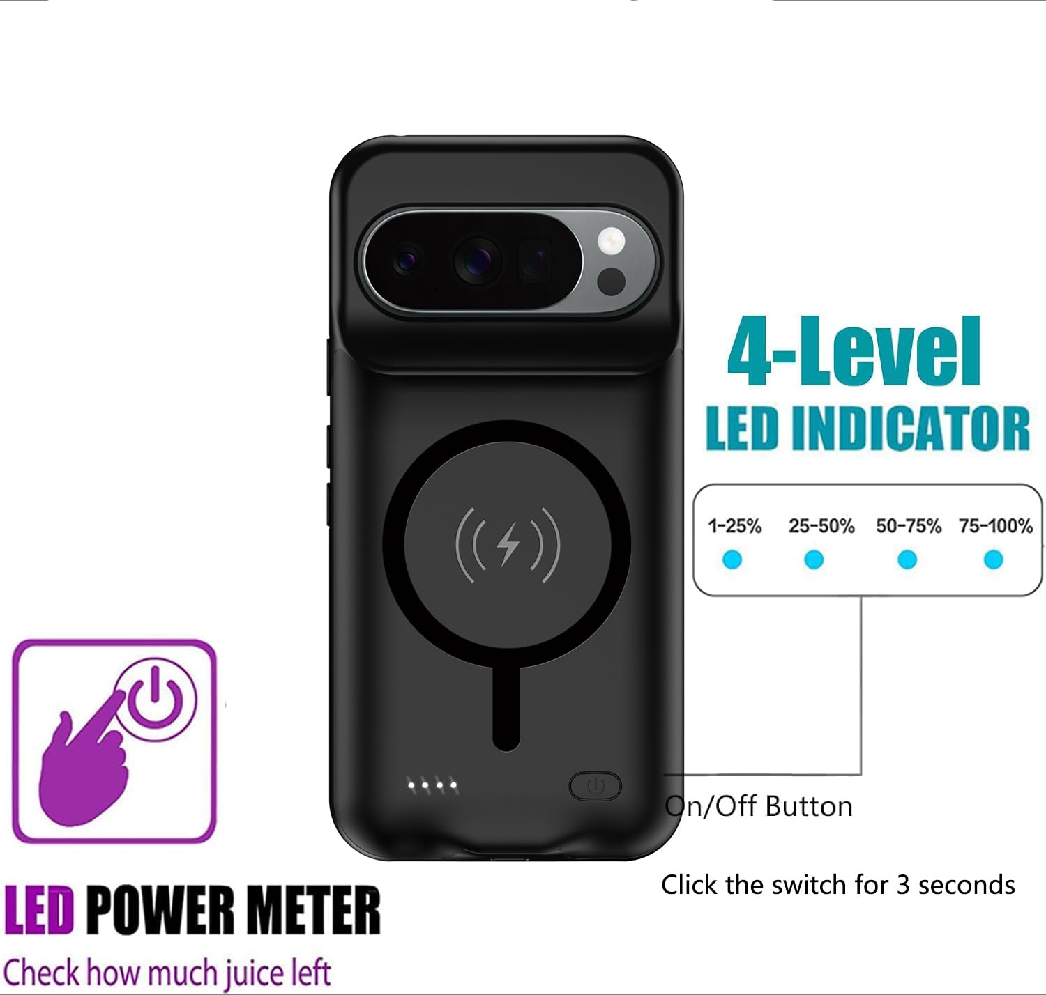 Cover Batteria per Pixel 10 Pro XL / Pixel 9 Pro XL Custodia Ricaricabile Portatile per Telefono Batteria Esterna Portatile 10000mAh Custodia Protettiva con Caricatore Esterno, Nero