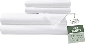 Hotel Sheets Direct 4 Piece Bed Sheet Set Queen Size, 100% Viscose Derived from Bamboo Sheets Set with 2 Pillowcases, Cooling &amp; Breathable Luxury Bedding, Moisture-Wicking &amp; Silky Soft Texture, White