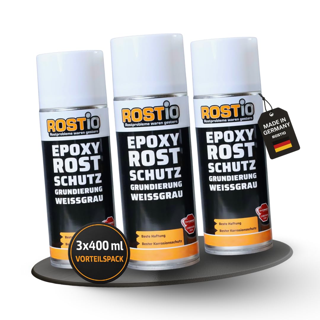Rostio Epoxy Grundierung 1 K | EP Rostschutzgrundierung Spray | Korrosionsschutz | Grundierfüller Primer Rostschutz | Schnelltrocknend (3 Stück)
