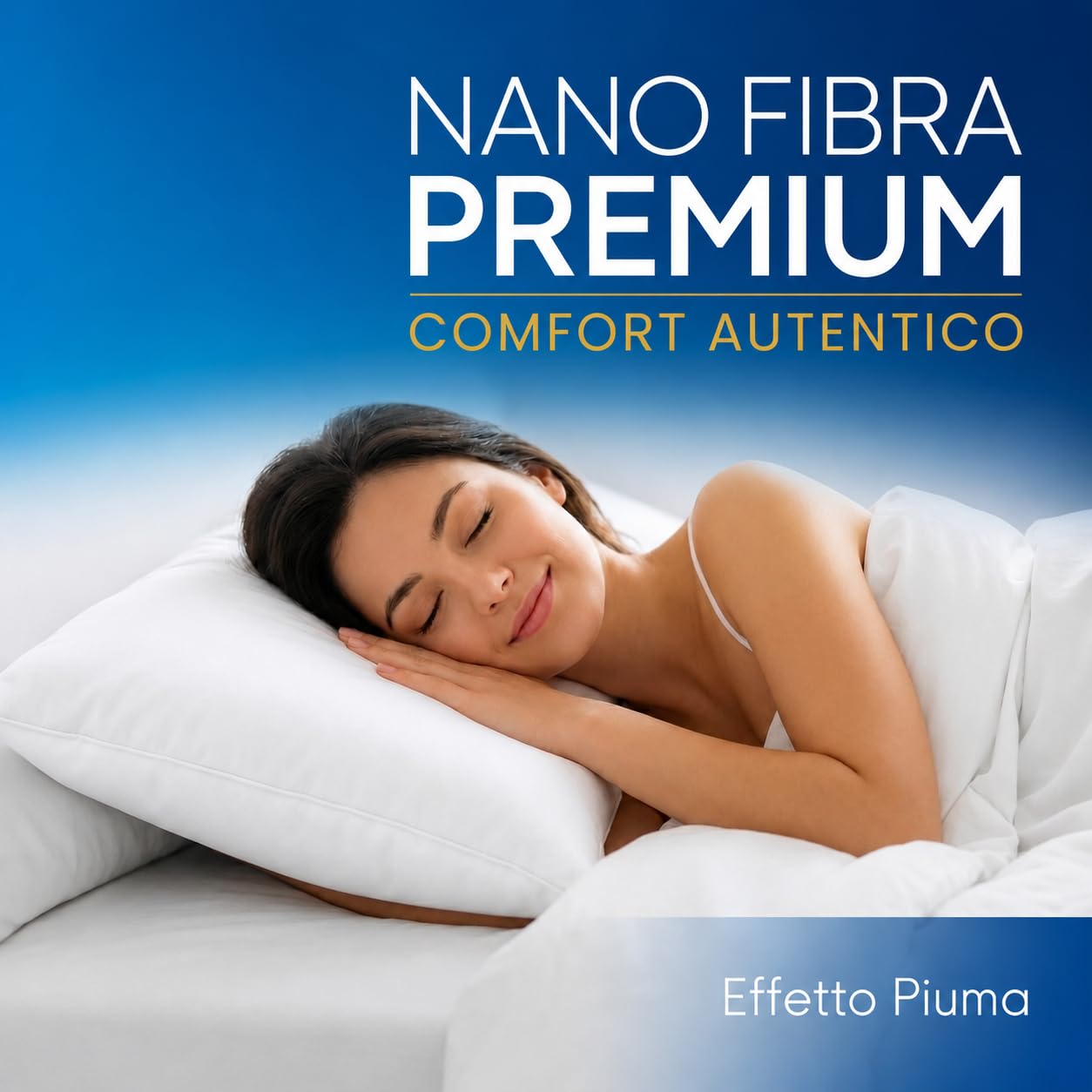 Cuscino Letto 40x70 cm in Nanofibra Ultrafine Effetto Piuma, Guanciale Morbido per Dormire in Cotone Naturale, Cuscino da Letto Antiacaro, Ergonomico e Traspirante Lavabile, Bianco
