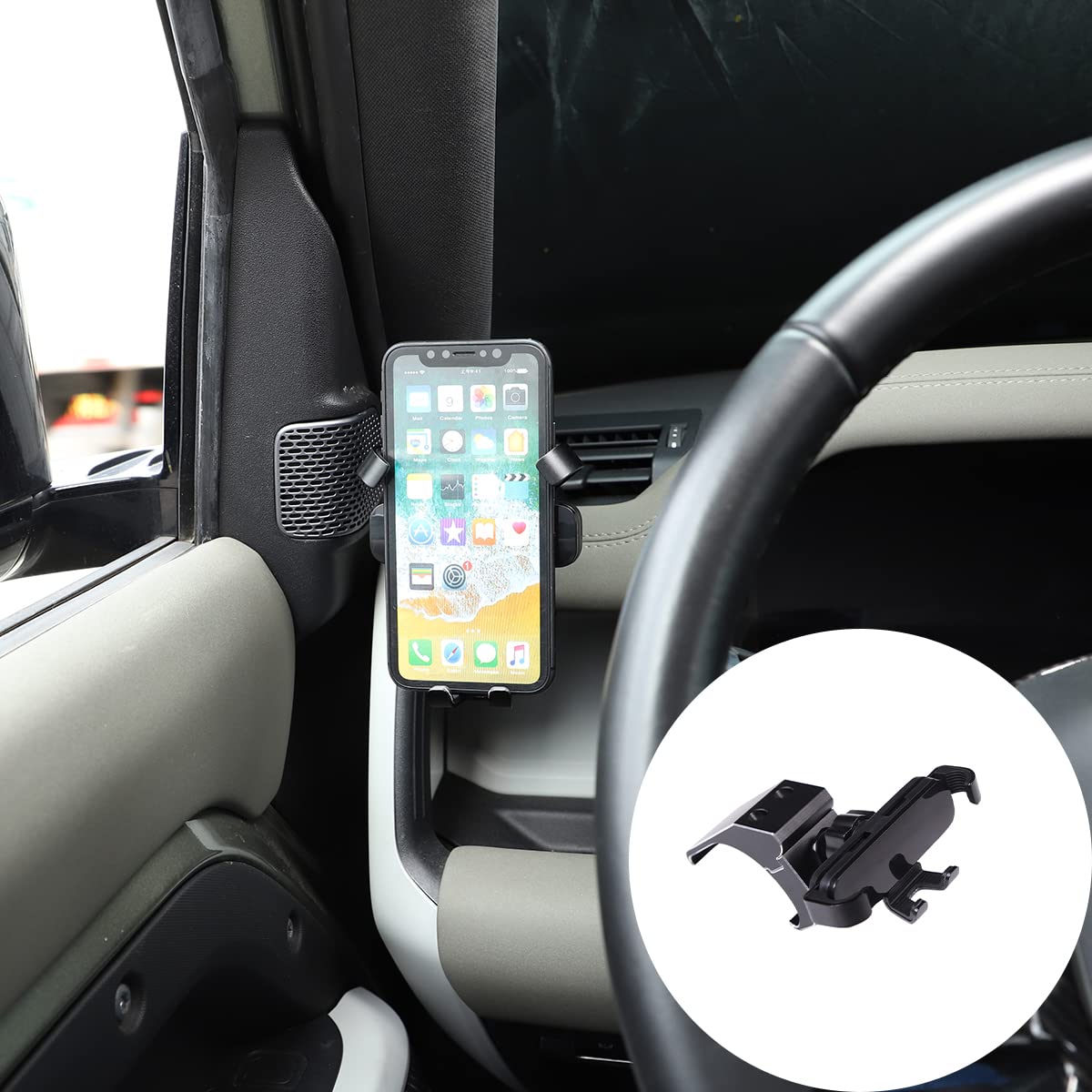Soporte de teléfono móvil para coche compatible con Land Rover Defender 2020-2023 | Soporte Gopro de aluminio de alta calidad (tipo G, una pieza) - Fijación universal para smartphone y cámara de