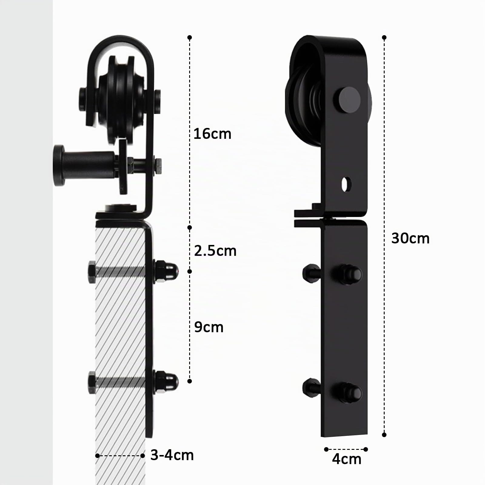 Kit complet de ferrures pour porte coulissante - 100 cm - Noir - Pour 2 portes - Peu encombrant - Rail de porte coulissante robuste