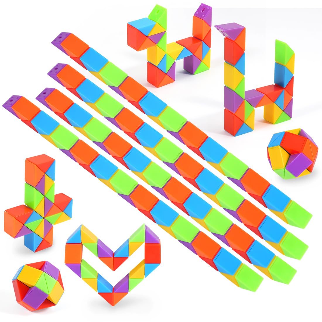WEARXI Party Bag Fillers for Kids, 12 Packs 24 Blocks Magic Snake Cube, Fidget Toys for Kid Party Bags, Kids Party Bag Fillers, Toys for 5-12 Years Old Girls Boys Party Favours Twist Puzzle