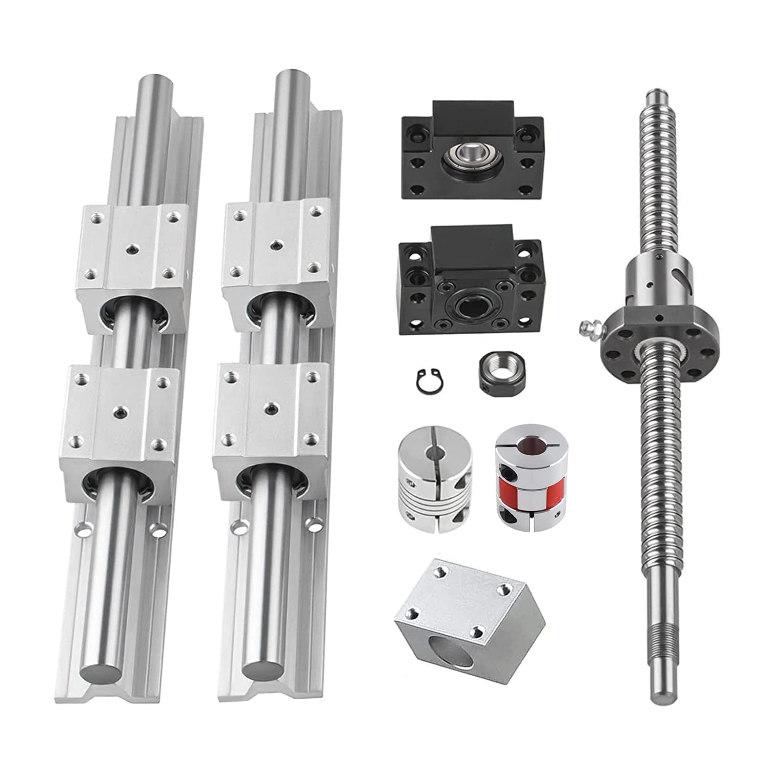 CNCMANS 20mm Linearführung und 16mm Kugelumlaufspindel Satz, SBR20-300mm Linearschiene mit SBR20UU Lagerblock + SFU1204-250mm Kugelumlaufspindel mit 2 Kupplung, BK10/BF10, DSGH12H Muttergehäuse