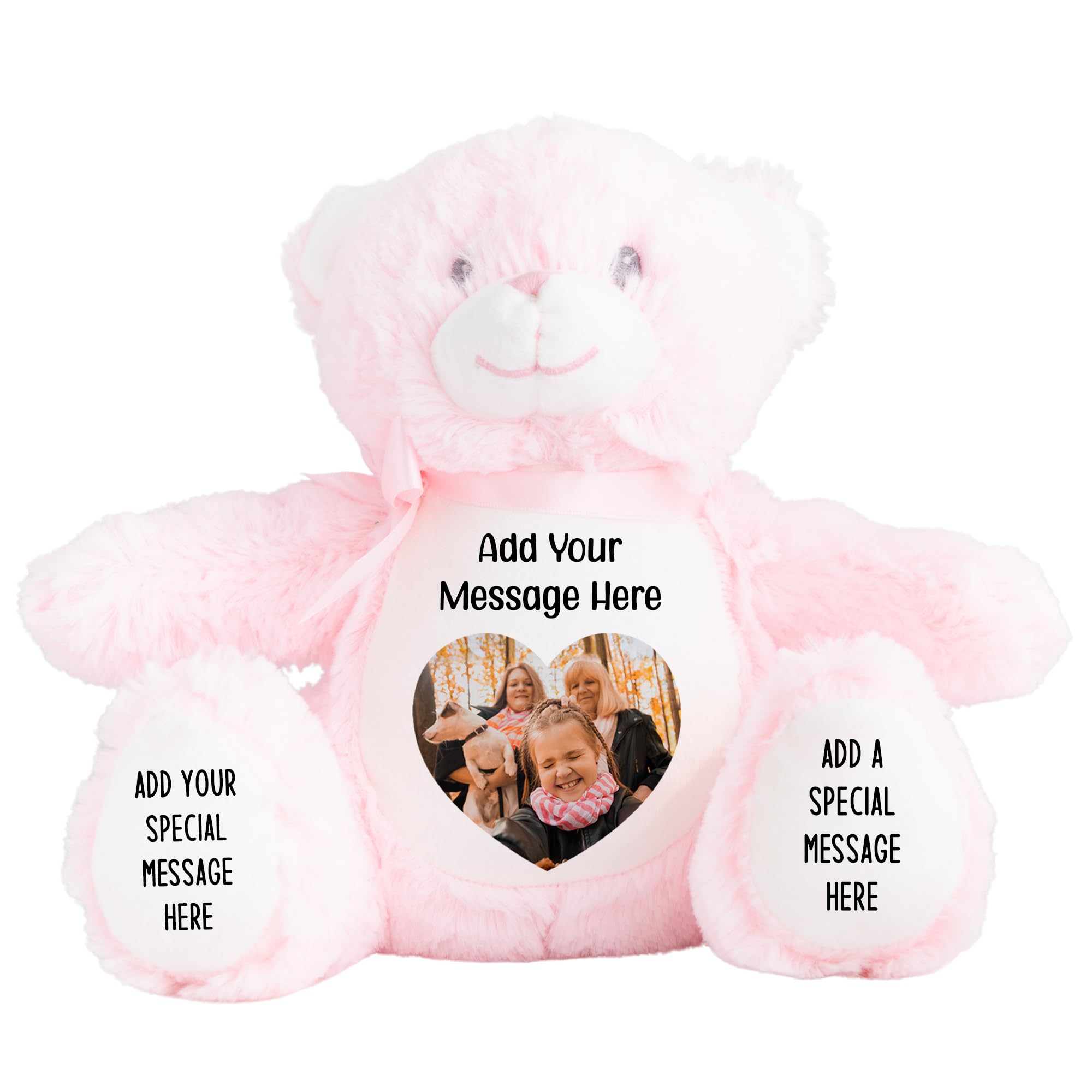 Personalised Photo Teddy Bear – Add Photo on Front & Text on Feet | 28 Styles | Custom Keepsake Gift for Baby, Sympathy, Birthday & More (Pink Teddy Bear)