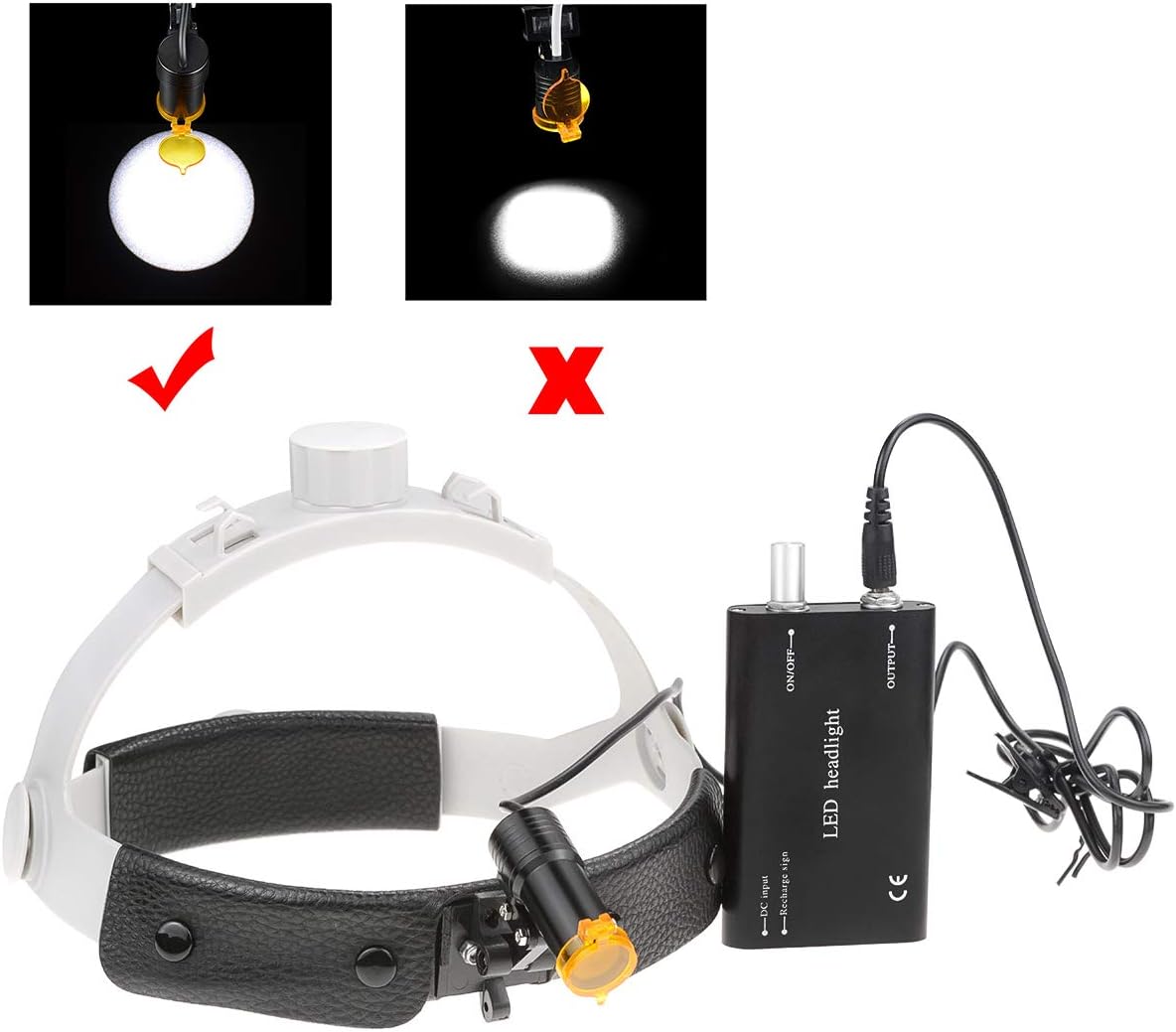 5W Headlight Leather Headband Black Headlamp DY-007