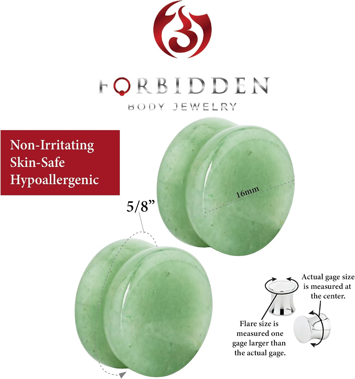 Forbidden Body Jewelry Semi-Precious Jade Double Flare Saddle Plug Earrings, Stone Plugs and Gauges 3mm-25mm (Sold as Pairs)
