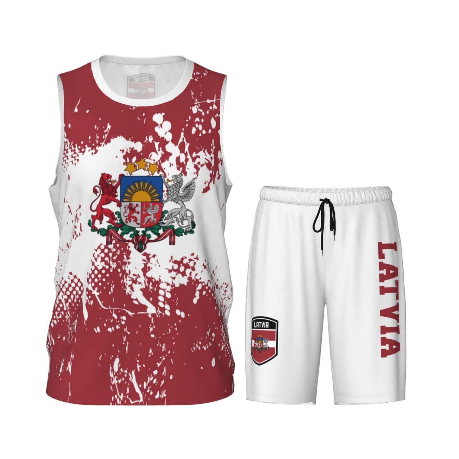 Latvia Flag Grain (2) Basketball Jersey Uniform Suit for Men Adults Training Athletic Set