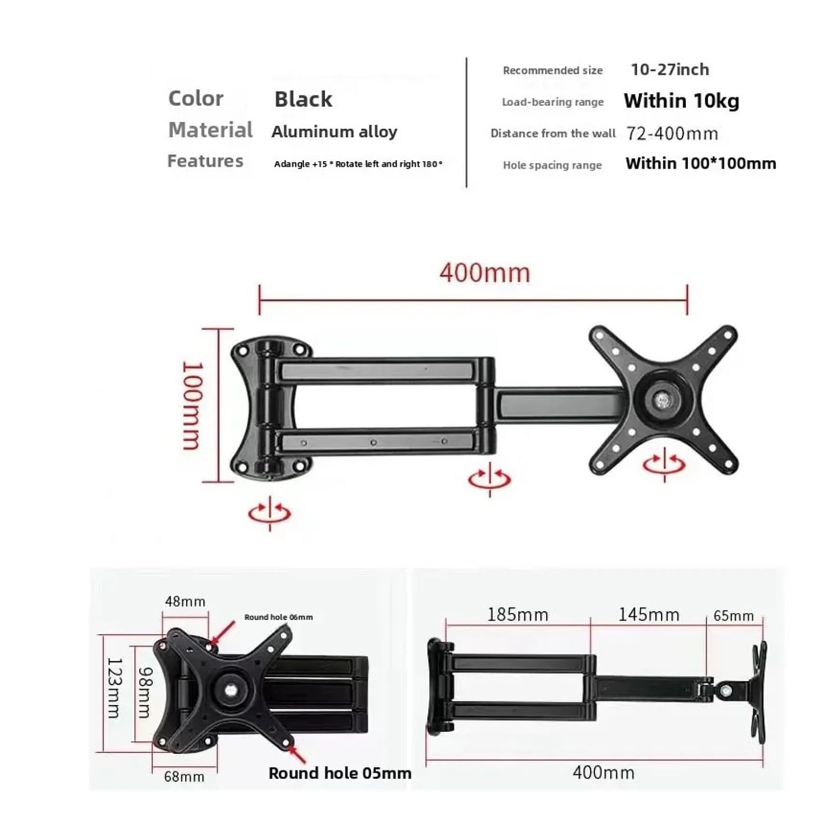 Staffa Universale for Montaggio A Parete for TV LCD In Lega Di Alluminio, 10-27 Pollici