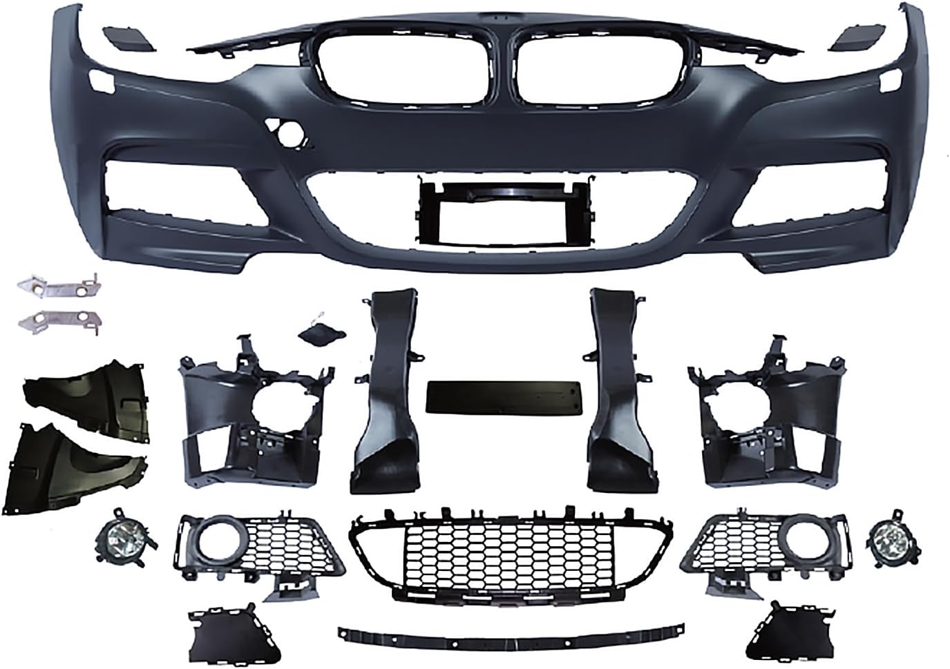 IKON MOTORSPORTS, Front Bumper Cover Compatible With 2012-2018 BMW 3 Series F30 F31 Sedan Wagon, Unpainted Black M-Tech Style Front Bumper Conversion Kit Foglight Lamp W/Covers No PDC Sensor Holes