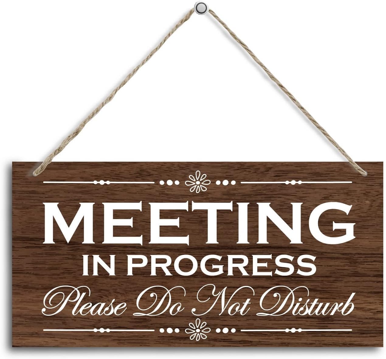 Meeting Room Wood Door Sign - Please Do Not Disturb (Meeting in Progress) | Office Decor for Home & Workspaces | Great for Meeting Rooms & Focused Work | 12X6 Inch