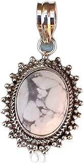 Natural White Howlite Gemstone Pendant Silver PLated Pendant White Buffalo Turquoise Trending Pendant Oval Stone Pendant Natural White Howlite Jewelry Unisex Pendant Meditation Pendant, Gift For Her/him