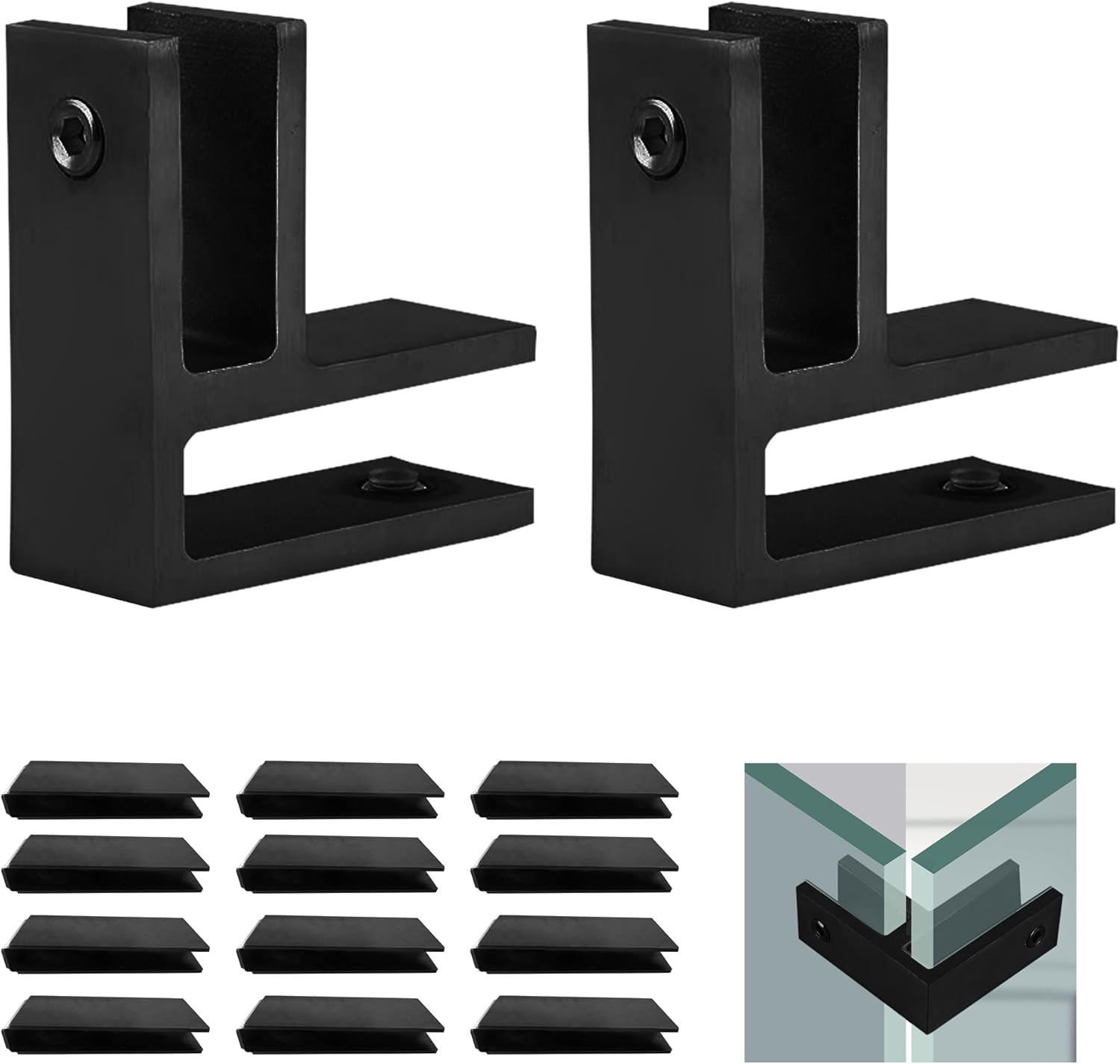 Glass Clamp - 2PCS Glass Bracket for 6-10mm Tempered Glass, Stainless Steel 304 Flat back Round Glass Clip Polished For BalustradeStaircaseHandrail, Glass Holder Metal Casting (Black, 90°) Black 90°