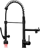 Vista 13 de Fapully - Grifo de fregadero de cocina comercial con mango único extraíble con rociador, níquel cepillado, con luz LED