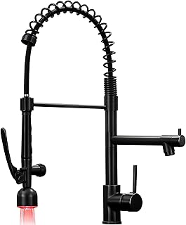 Fapully Grifo de cocina comercial de bronce aceitado con rociador de una sola manija, grifo de fregadero de cocina con luz LED