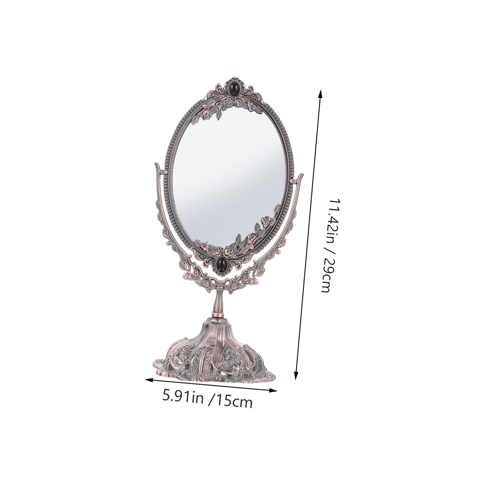 minkissy Doppelseitiger Tischspiegel aus Zinklegierung im Europäischen Stil | Drehbar mit Flachem Standfuß, Hochauflösende Sicht, Geeignet für Make Up und Hochzeit