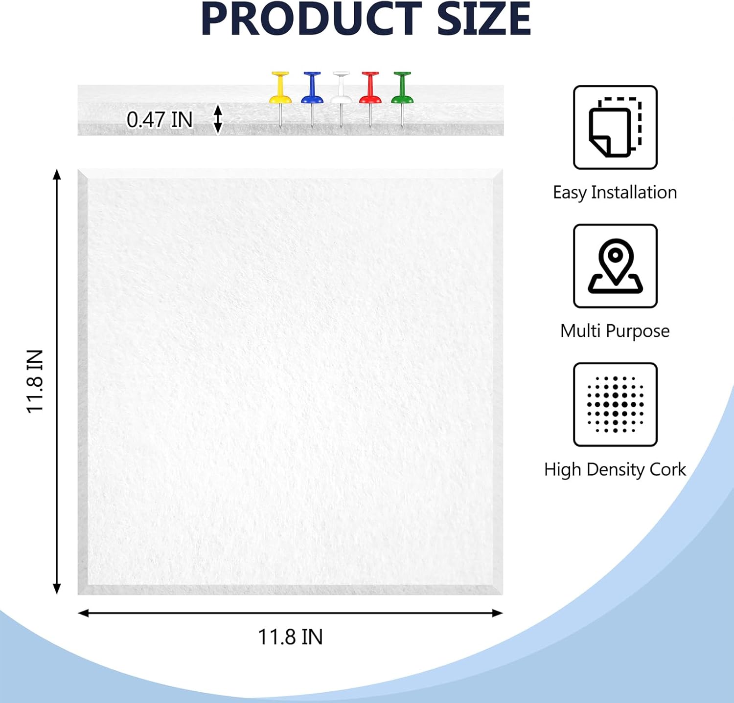 コルクボードタイル 4枚パック 12x12インチ 厚さ1/2インチ フェルトコルク正方形 プッシュピン30個付き 掲示板ピンボード