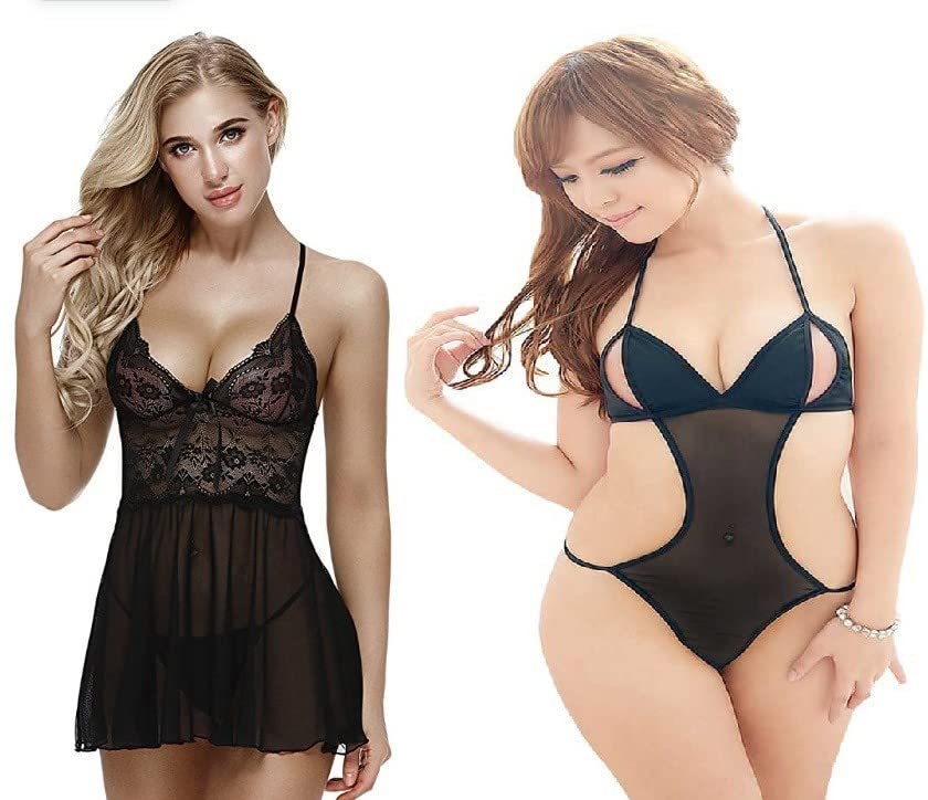 IYARA COLLECTION Women Short Transparent Net Nighty Combo for Honeymoon, Wedding Night, Bedroom, Special Nights