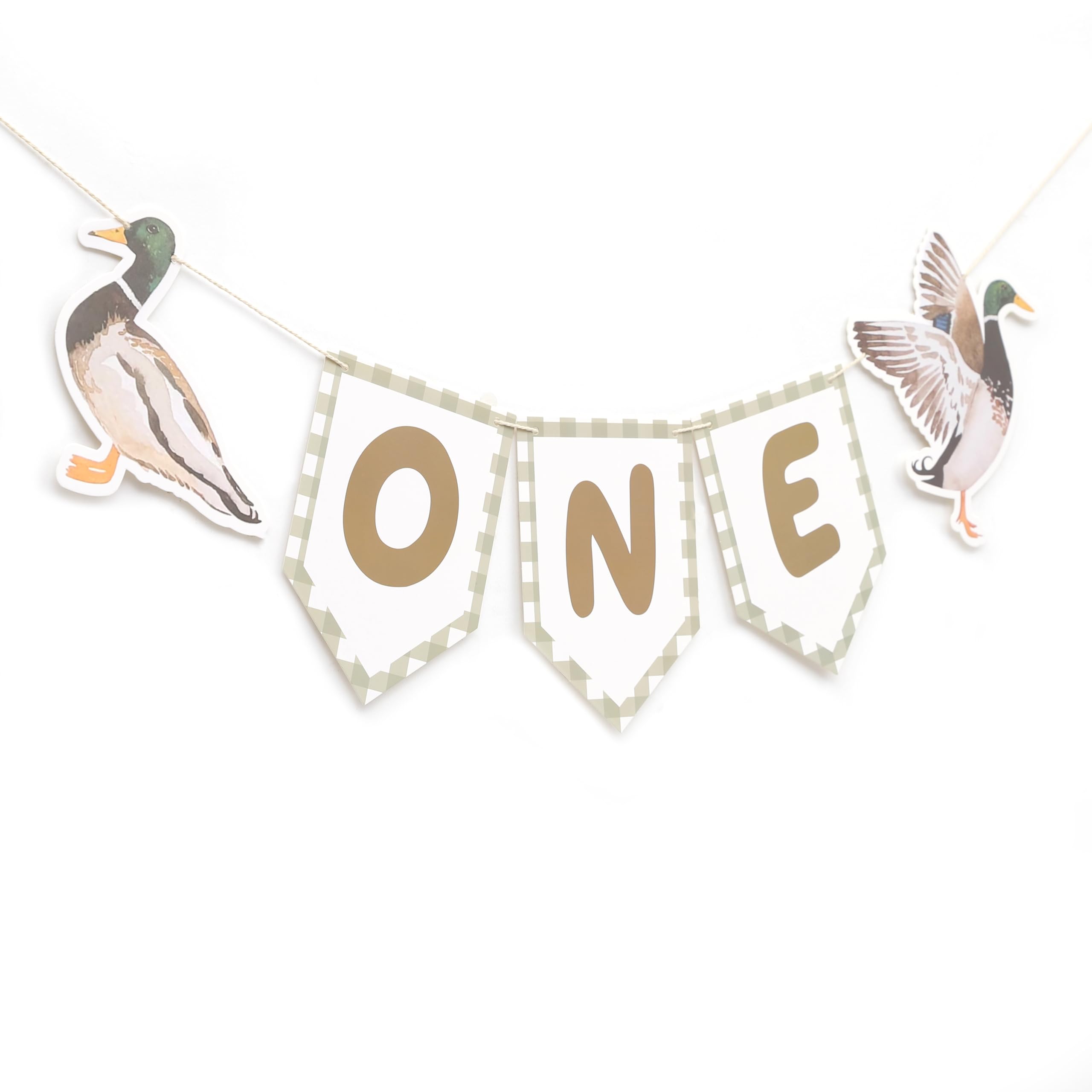 One Lucky Duck High Chair Banner - Mallard Duck Party Decoration, Duck Hunting 1st Birthday Banner for Boy, Fall Party Cake Smash Photo Props