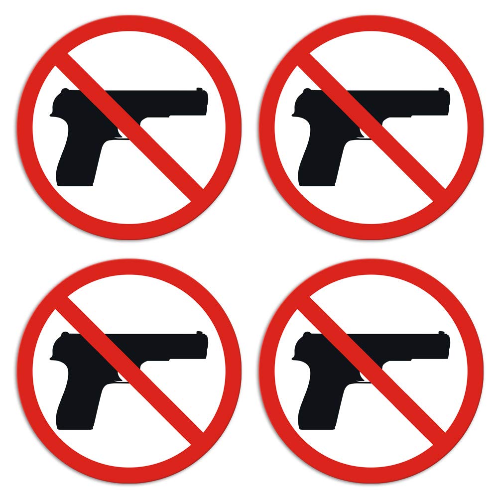 No Guns Allowed Sign Stickers - Self Adhesive Peel and Stick Waterproof Vinyl Decal - 3.94 inches in Diameter | Pack of 4 Pcs