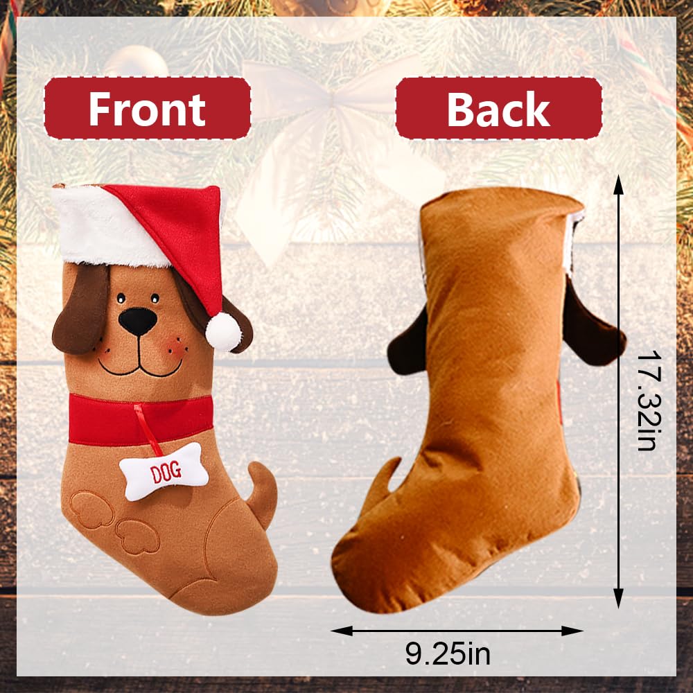 ALIBBON 17 Inches Dog Christmas Stockings Large Brown Dog with Christmas Hat Christmas Stockings Dog Pet Stockings Hanging Stockings for Fireplace Christmas Decor
