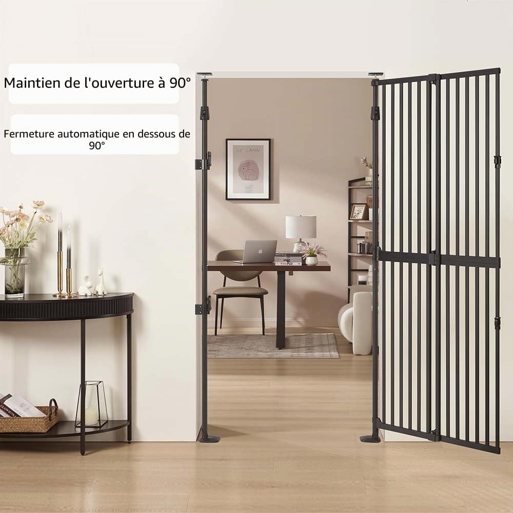 unipaws Barrière de protection pour chat - 190 cm - Fermeture automatique - Sans perçage - Pour chats et chiens - Largeur : 53 à 86 cm - Noir