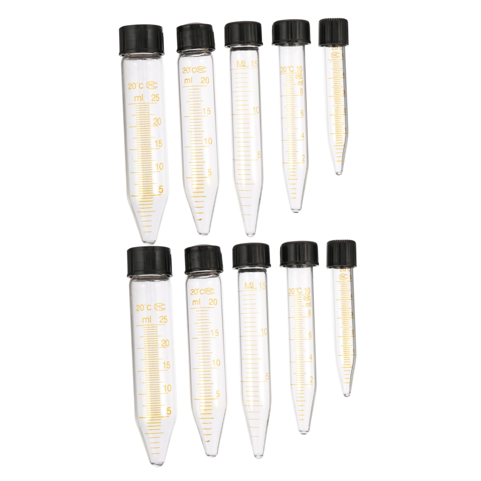 STOBAZA 10pcs Graduated Glass Conical Tubes 5ml 10ml 15ml 20ml 25ml Tubes Screw Cap