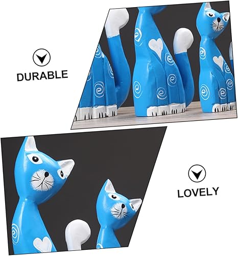 Miniatura 4 de Holibanna 1 juego de adornos pintados de gatito para mesa de decoración de mano Dashcams para coches, estatua abstracta de gato de madera, gato,