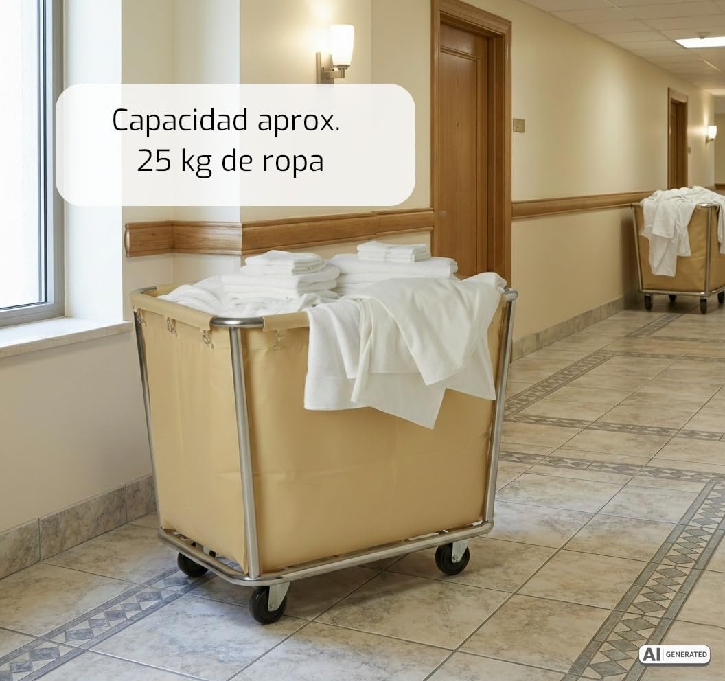 SARO AF 264 Carrito para la colada, 900 x 650 x 850 mm, marco de acero inoxidable, bolsa de algodón extraíble, para aprox. 25 kg de ropa