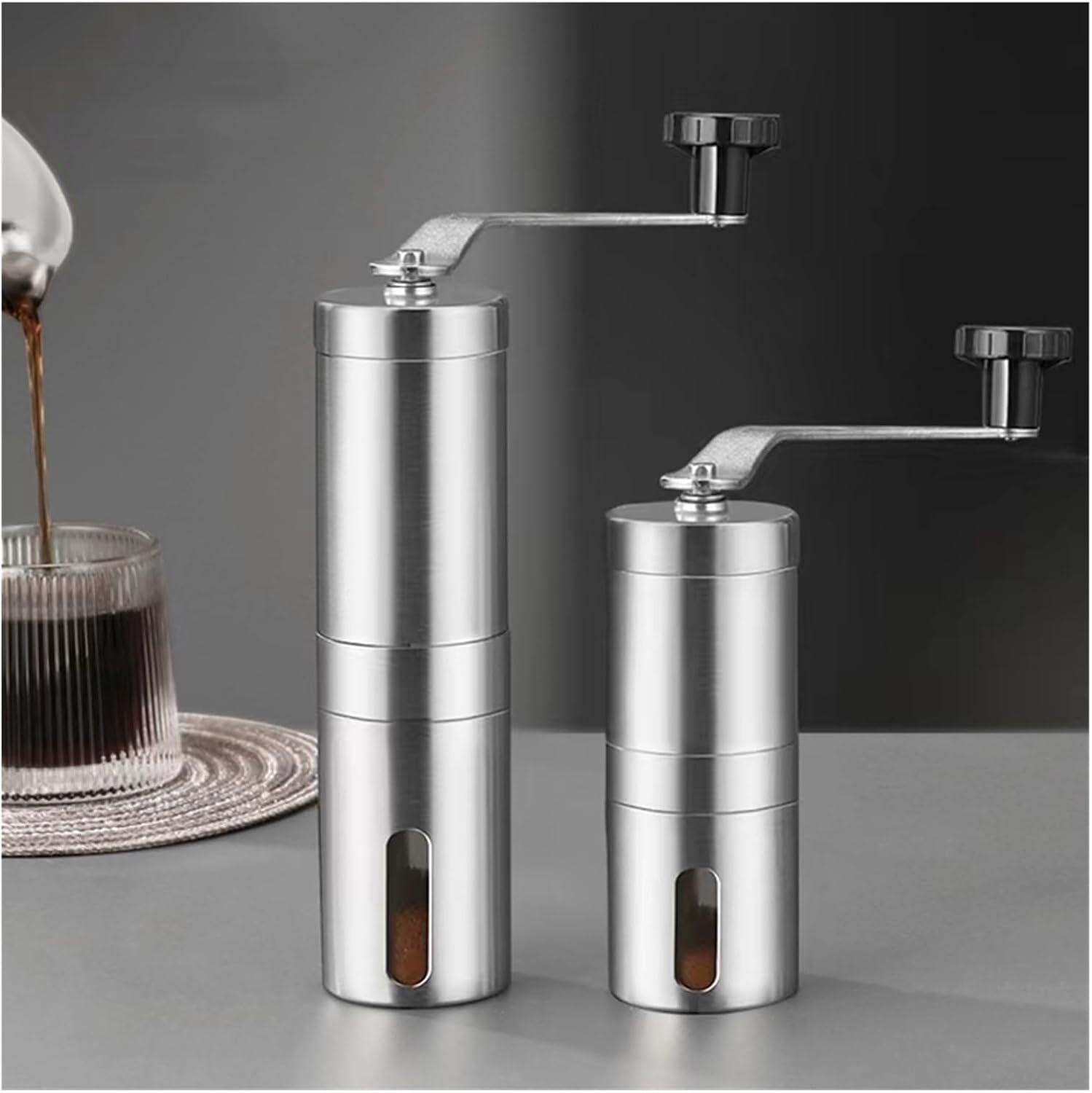 Stainless Home Portable Manual Coffee Grinder Hand Mill With Adjustable Crank Tools(M)