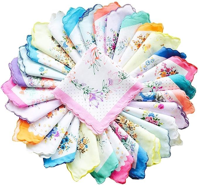 Handkerchiefs|Leaf Print Cutwork Soft Cotton Hankies for Woman,Girls & Wicking Sweat from Hands,Face,Set of 3,6,9,12 (Multicolor)