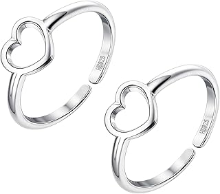 highspark 925 Silver Toe Rings for Women | 92.5 Sterling Silver Adjustable Contemporary Style & Stunning Shine | Lovely Gift - Heart-picture-20