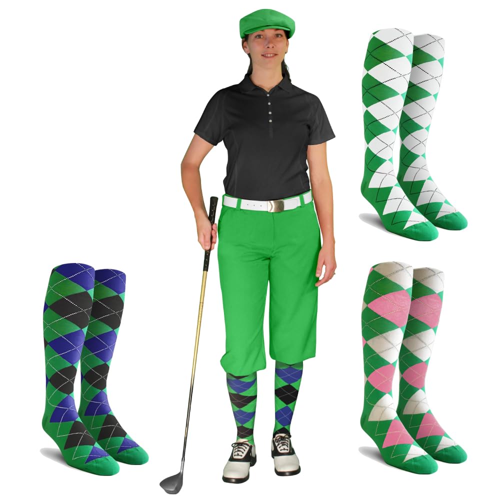 Golf Knickers Ladies Albatross Golf Outfit - Lime - Golf Cap, 3 Argyle Socks - Size 40